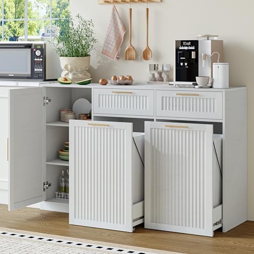 Double 13 Gallon Pull Out Trash Can Cabinet with Storage Cabinet,White by JMHDYG