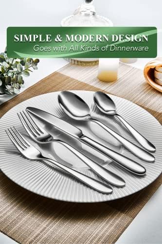 40 Piece Silverware Set for 8, Stainless Steel Flatware Set, Cutlery Sets with Mirror Finish, Dishwasher Safe, Modern Kitchen Forks, Spoons, Knives, Eating Utensil Sets - Image 4
