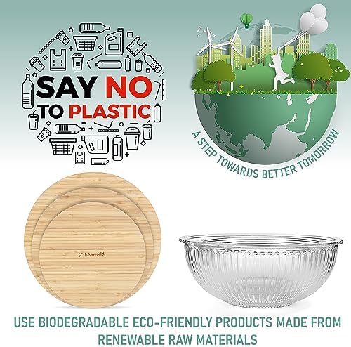 Stackable Space-Saving Nesting Set of 3 Glass Bowls - Bamboo Lids - Image 7