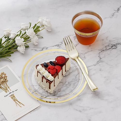 BESTVIP 600PCS Clear Gold Dinnerware Set for 100 Guests, - Image 3