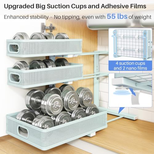 Under Sink Organizer, 3-Tier Thickened Metal Pull out Cabinet Organizer Shelf, Height Adjustable Slide out Storage Drawer Rack for Kitchen Bathroom Pantry Laundry Home, 2-Pack, LightBlue - Image 7