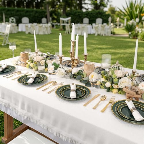WDF Partyware 175PCS Green Plastic Plates - Green and Gold Disposable Plates 25Guests Plastic Plates with Rolled Napkins for Birthday/Party/Wedding - Image 4