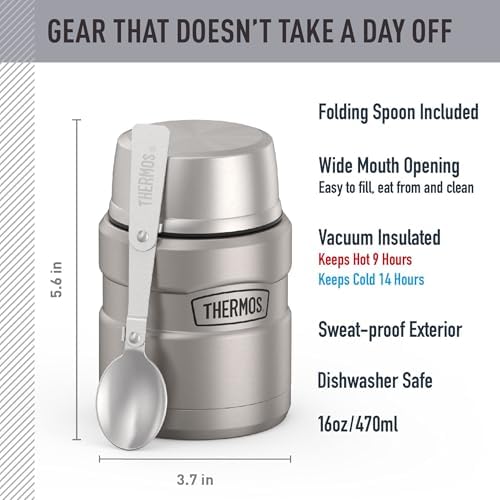 THERMOS Stainless King Food Jar with Spoon, 16oz, Matte Steel - Image 2