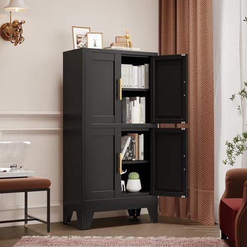 GAIOUS 47.25" Metal Storage Cabinet, Black Kitchen Food Cabinet with 4 Door - Image 4