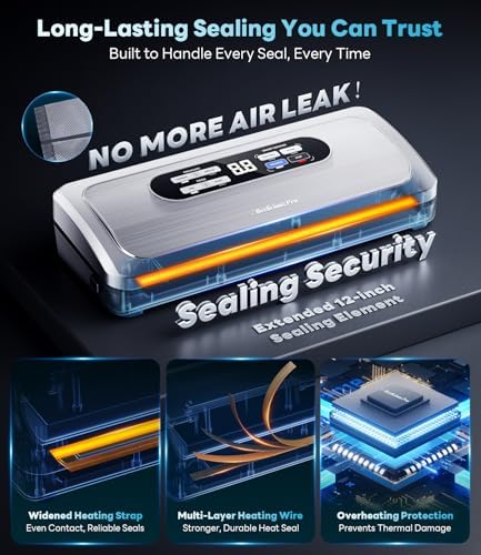 Vacuum Sealer Machine with AirLock ProSeal System, 10-in-1 Vacuum Sealer for Food, Moist/Dry Sealing Modes, Compact Design with Digital Timer, Built-in Cutter & Roll Storage, Stainless Steel - Image 2