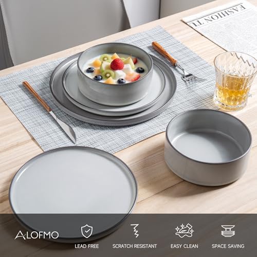 Dinnerware Sets for 4, 12 pcs Reactive Glaze Plates and Bowls Sets, Gary - Image 2