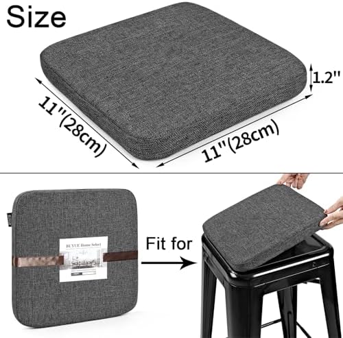 BUYUE Friendly Woven Fabric Magnetic Bar Stool Cushions Set of 4, Enhanced Anti-Slip Breathable Small Chair Seat Pads for Café Bistro Stackable Metal Stools (Square, Dark Gray, 4 Counts) - Image 4