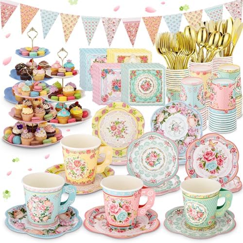 Nuogo 244 Pcs Disposable Tea Party Supplies, Serve 40 by Nuogo