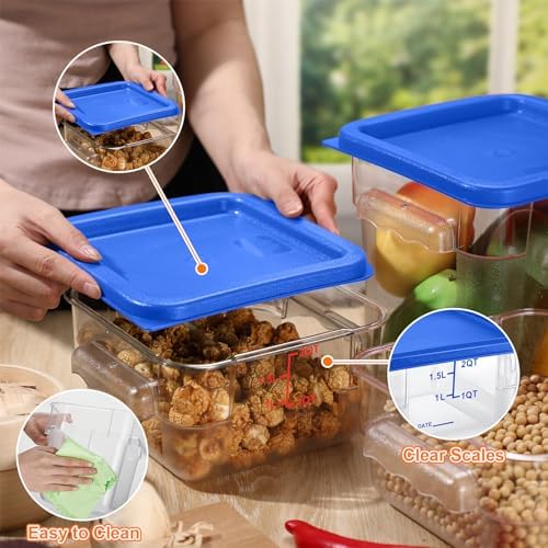 Suclain 8 Pcs Food Storage Container with Lids Set 2qt and 4qt Square Clear Commercial Containers with Scales Handles for Home Restaurant Kitchen Food Storage, Marinating Meat, Proof Dough (Blue) - Image 5