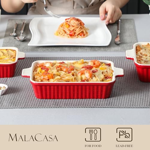 MALACASA Ceramic Casserole Baking Dishes Set of 4, Red with Handles - Image 3