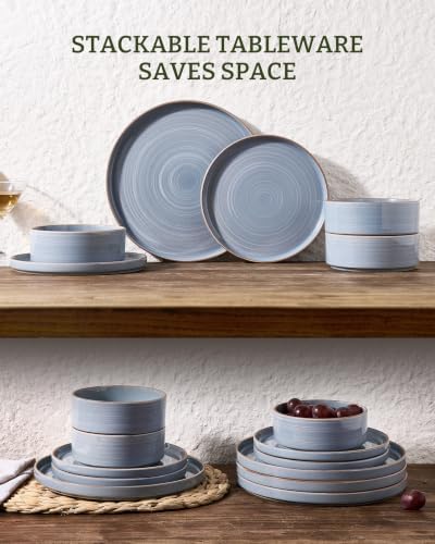 Famiware Stellar 12-Piece Stoneware Dinnerware Set, Blue Gray - Image 5