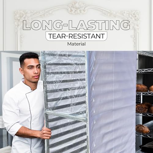 Bakery Food Pan Sheet Rack Cover | Size: 23"W x 28"L x 33"H | Material: Heavy-duty Nylon | Zippers:2 | Color:White | Pack of 1 - Image 3