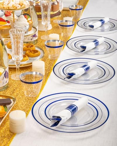 Goodluck 175 Pcs Clear Blue Disposable Plastic Plates Party Supplies - Image 5