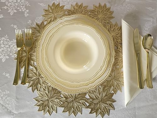 " OCCASIONS " 640pcs set (80 Guests)-Heavyweight Wedding Party Disposable Plastic Plate Set -80 x 10.25'' + 80 x 7.5'' + Silverware + Cups + Napkins (Rochelle Ivory & Gold) - Image 4