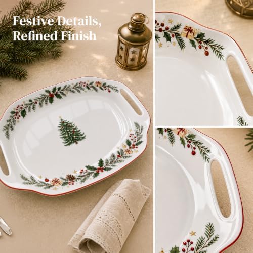 DOWAN Christmas Serving Tray with Handles - 16.5 Inch Large Ceramic Platter for Turkey, Ham & Party Food, Rectangular Serving Dish for Holiday Entertaining - Oven & Dishwasher Safe - Image 6