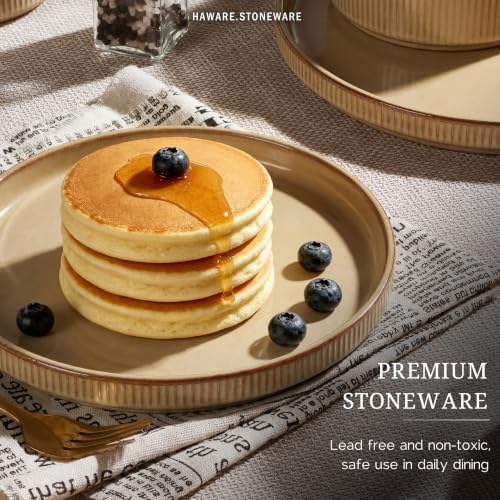 HaWare Dinnerware Sets, Plates and Bowls Set for 6, Reactive Dune Khaki - Image 6