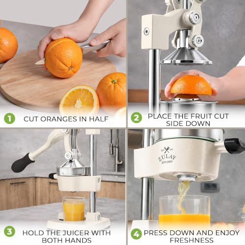 Zulay Kitchen Cast Iron Juicer, Orange Manual Juicer, Citrus Press, Ivory - Image 4
