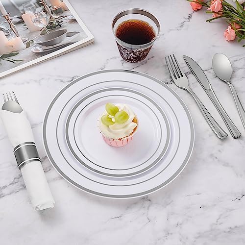 Goodluck 700 Piece Silver Plastic Dinnerware Set for 100 Guests - Image 4