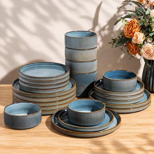 GBHOME Stoneware Dinnerware Sets for 8, 24-Piece Plates and Bowls Set by GBhome