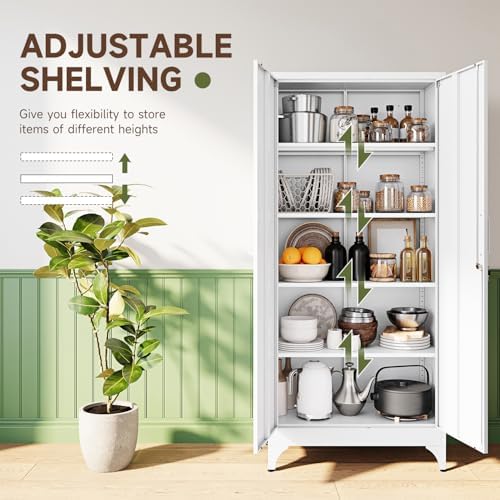 Letaya 71" H Metal Storage Cabinet with 2 Doors and 4 Shelves,Tall Kitchen Pantry Cabinets,Utility Pantry Organizers for Cupboard/Dining/Bathroom/Home Office/Garage, Steel Tool Cabinets - Image 6