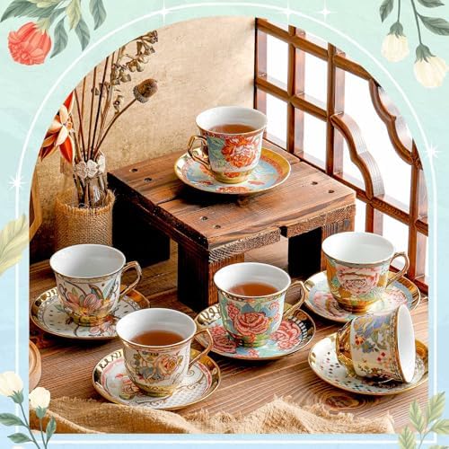 Teenyyou Set of 18 Tea Cups and Saucers, Vibrant Style, 5.4 oz - Image 3