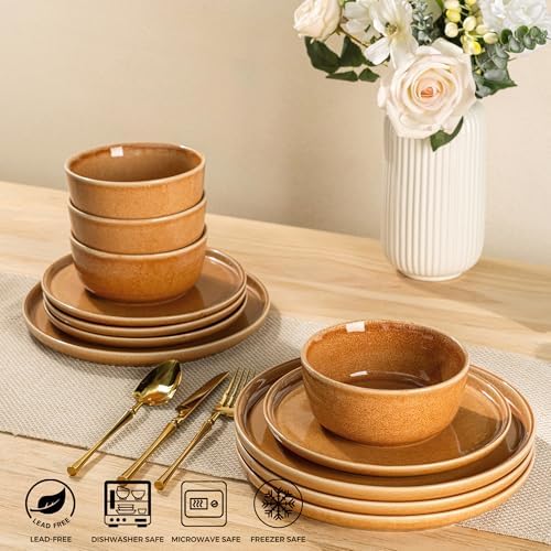 GBHOME Dinnerware Sets for 4, 12 Pieces Ceramic Plates and Bowls Set - Image 4