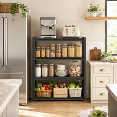 Kitchen Organization, 4 Tier Kitchen Shelf, 2000 LBS Adjustable Bakers Rack, Heavy Duty coffee bar, Split Into 2 Units, Appliance & Pantry Organizer, 40" Wx 18" Dx 54.3" H by BEESTMUEBLE