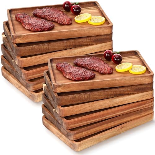 Roshtia 12 Pcs Acacia Wood Serving Tray Dinner Plates,8'' X 12'' X 1'' by Roshtia