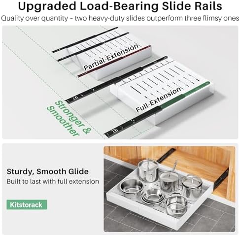 Pull out Cabinet Organizer, 6-pack, Expandable(12"-20") Heavy Duty Slide out Drawers Fixed with Adhesive Nano Film for Pots, Roll out Shelf Storage for Kitchen Base Cabinet Organization(3 Rails) - Image 5