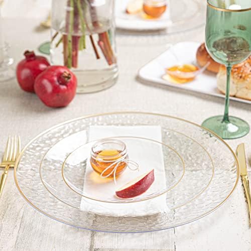 PLASTICPRO 32 Piece Combo Plate Set includes 16-7'' inch Plates & 16-10'' inch Plates Clear Hammered Plastic Party Dish heavyweight Elegant, Disposable, Tableware, Dishes, - Image 2