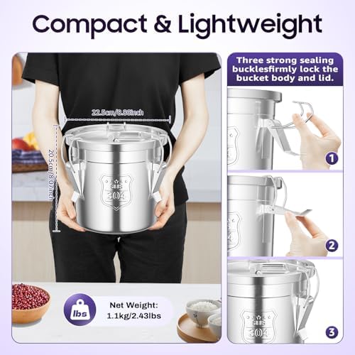 6L/1.59 Gal Stainless Steel Food Storage Container with Lid - Image 5