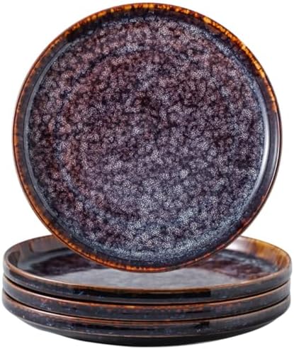 Ceramic dinner plates set of 4, Dessert & Salad plates for party and wedding, Microwave safe porcelain plates set, 8 Inch-Speckled Bluish Purple by KYBSCZMoment