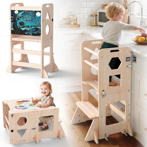Toddler Standing Tower Anti-Tip Wooden Kitchen Step Stool，Nature by KidzWerksPremiumMontessoriChildStandingTowersStepStools