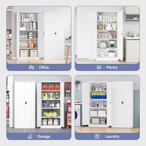 Metal Cabinet,71" Lockable Storage Cabinet with 2 Doors and 5 Adjustable Shelves,Tall Steel Cabinets for Garage,Home Office,Basement,School,Hospital(White) - Image 5