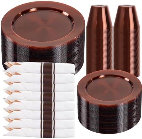 DaYammi 350PCS Amber Plastic Dinnerware Set for 50 Guests by DaYammiwillaccompanyyou