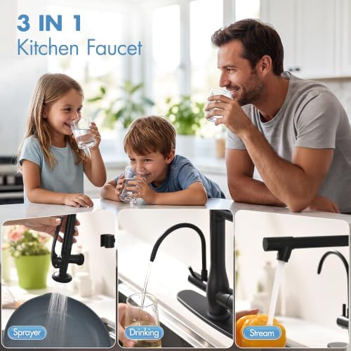 GIMILI Black 3 in 1 Commercial Kitchen Faucet with Water Filter System - Image 4