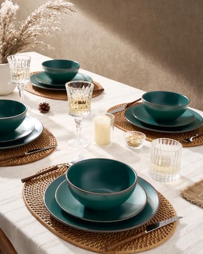 Famiware Venus Stoneware Dinnerware Sets with Pasta Bowls, Dishes Set for 6 - Image 2