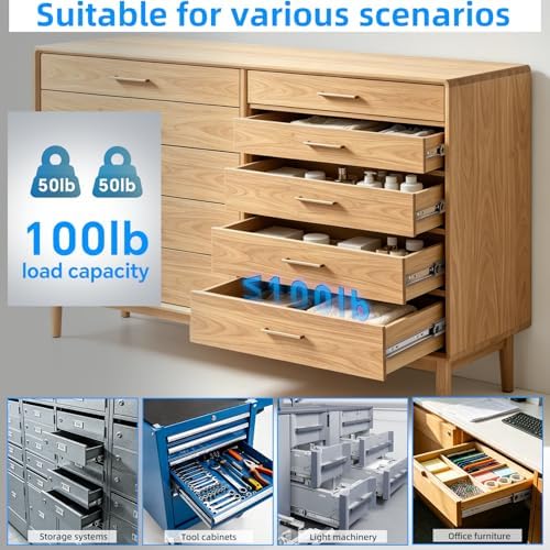 SHUHANG 5 Pairs Full Extension Drawer Slides 10 12 14 16 18 20 22 24 Inch 100lb Load Capacity Side Mount Ball Bearing Glides Runners Rails Cabinet Dresser Wardrobe Kitchen Trash (18 Inch,5 Pairs) - Image 6