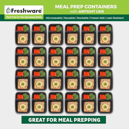 Freshware Meal Prep Containers with Lids 28 oz [150 Pack] 2-Compartment Food Storage Containers, Bento Box Lunch Containers, BPA Free, Airtight, Stackable, Reusable, Microwave/Dishwasher/Freezer Safe - Image 3