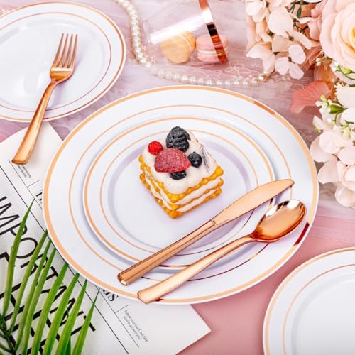 DaYammi 210PCS Rose Gold Plastic Dinnerware Set for 30 Guests - Image 3
