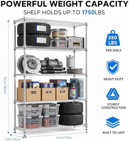 IZEUK 5-Tier Garage Shelving Unit, Heavy Duty Metal Wire Shelving - Image 3