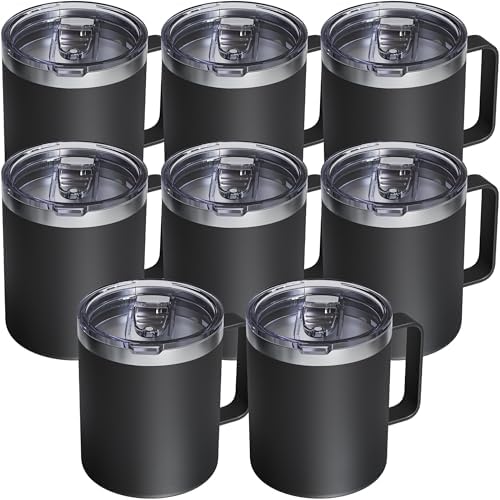 8 Pack 12oz Insulated Coffee Mug with Lid, Stainless Steel Cup by avodvo