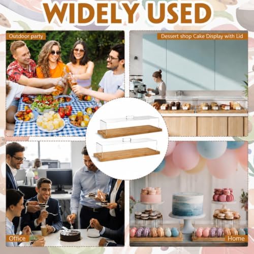 Mifoci 2 Pack Natural Wood Color Cake Stand Serving Tray with Acrylic Lid, 15 x 6 x 4 Inches Charcuterie Table Display Set, Dessert Serving Tray Set for Bakery, Buffet, Home Party & Restaurant - Image 6