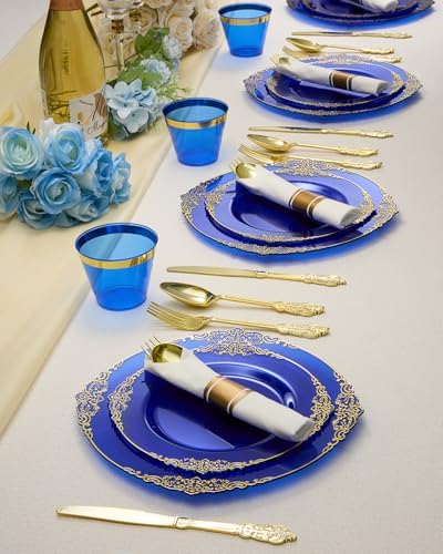 Goodluck 350 Piece Clear Blue Plastic Dinnerware Set for 50 Guests - Image 7