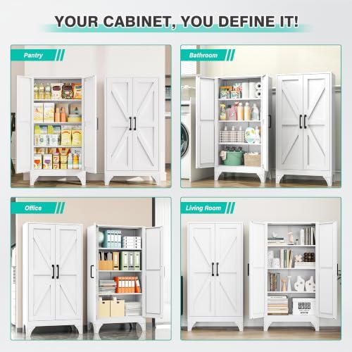 SISESOL 47" Tall Metal Pantry Cabinet,Farmhouse Kitchen Pantry Storage Cabinet with 2 Doors and 3 Shelves,White Storage Cabinet,Large Cupboard for Home,Kitchen,Dining/Living Room/Bathroom - Image 4