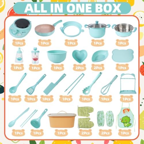 Cicicooie Kids Cooking Sets Real Easy Montessori Kitchen Safe Tools Making for Beginner Cooking Educational (Green) - Image 2