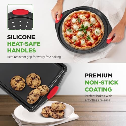 NutriChef 10-Piece Nonstick Kitchen Oven Baking Pans - Premium & Stylish Non-Stick Carbon Steel - Commercial Grade Restaurant Quality Metal Bakeware with Silicone Handles - Easy to Clean, NCSBS10S - Image 5