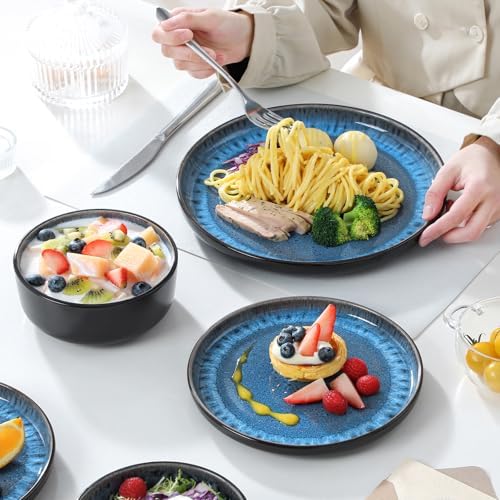 vancasso PLAYA Plates and Bowls Sets, 12 Pieces Blue Dinnerware Sets for Kitchen, Reactive Glaze Dishes Set for 4, Dishwasher and Microwave Safe - Image 5