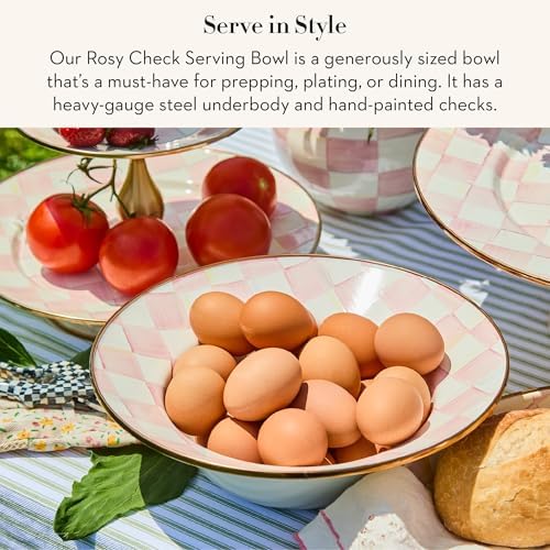MACKENZIE-CHILDS Enamel Serving Bowl, Pink-and-White Rosy Check - Image 2