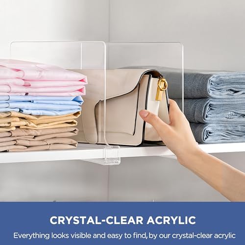 HBlife 12 Inches Tall [Extra Tall Version] Clear Shelf Dividers, 8 Pack Purse Organizer for Closet Perfect for Sweater, Shirts, Handbags, Acrylic Adjustable Bookshelf for Organization - Image 3